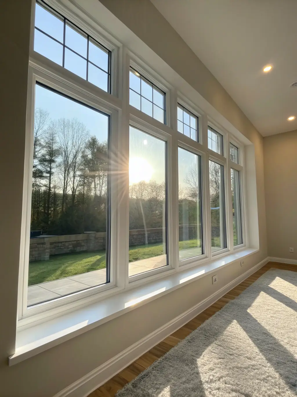 A photorealistic image of a large, energy-efficient window Revit family, highlighting its thermal performance and aesthetic appeal in a residential building.