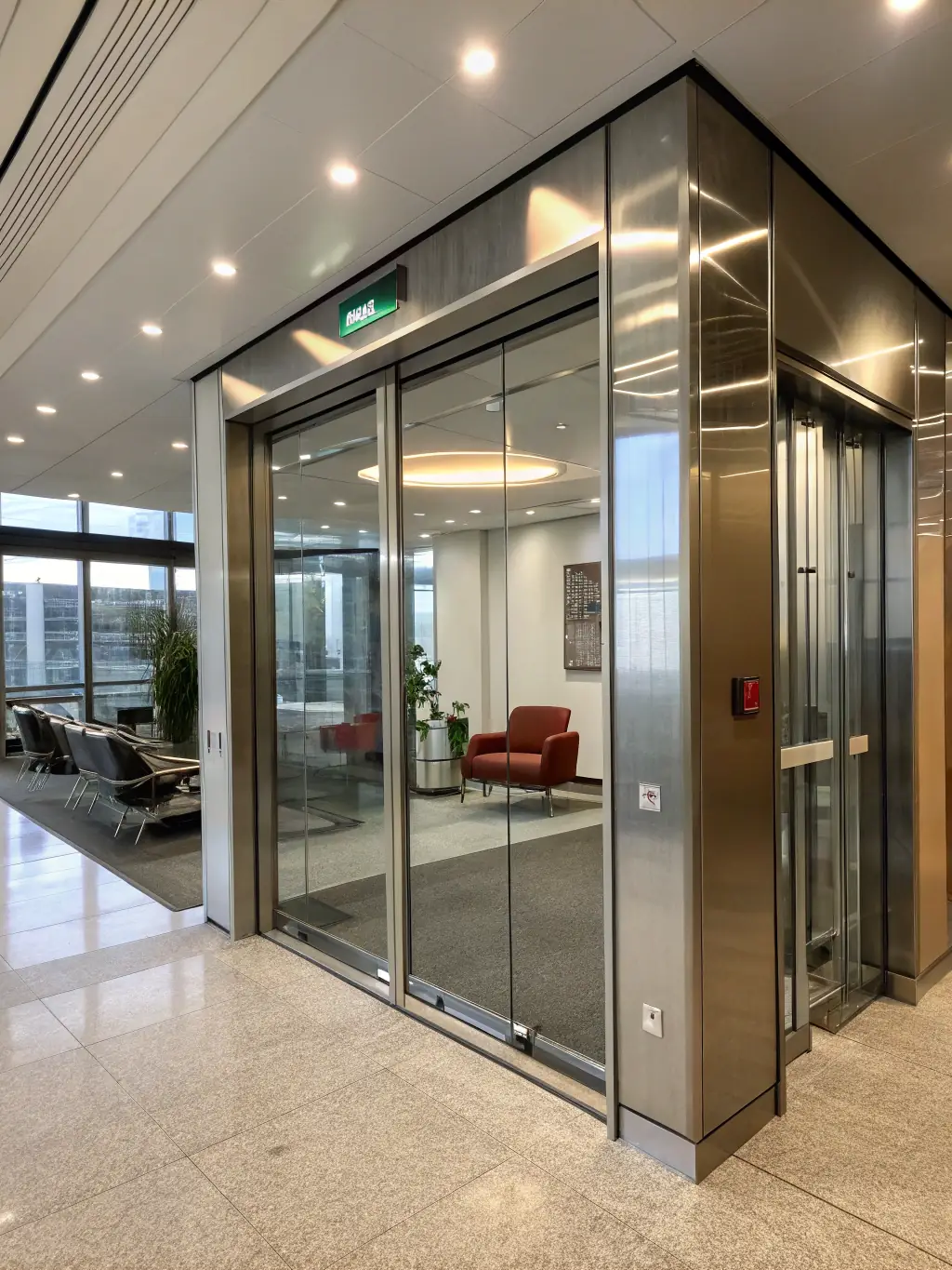 A photorealistic image of a modern, sleek door Revit family, showcasing its design and functionality in a contemporary architectural setting.